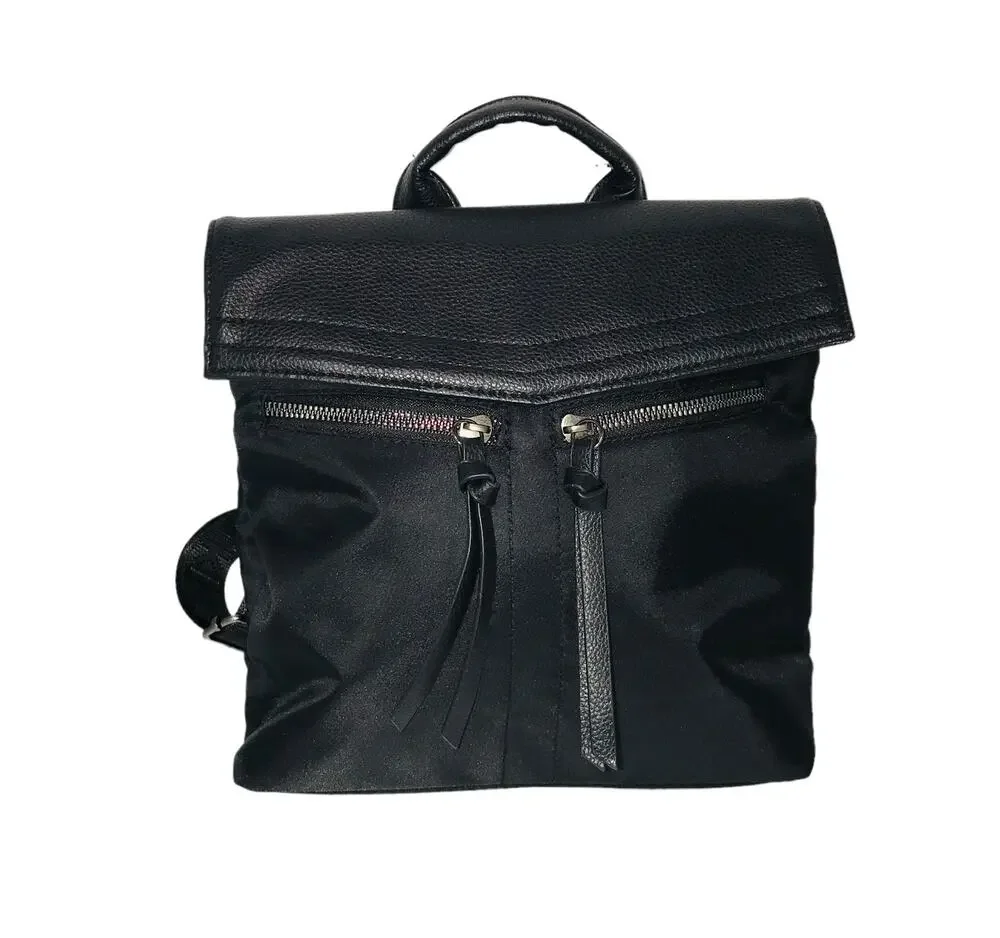 Botkier New York Black Shiny Canvas Faux Leather Small Backpack